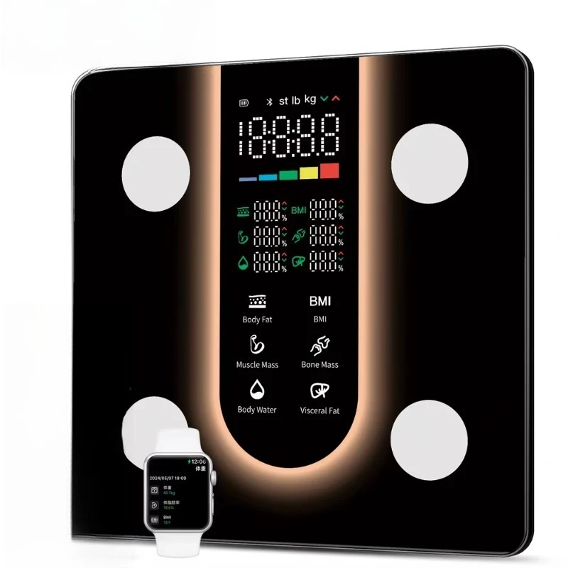 New Intelligent Digital Body Fat Scale with Large Light Emitting Diode Display 4-Pole Bt Control
New Intelligent Digital Body Fat Scale with Large Light Emitting Diode Display 4-Pole Bt Control