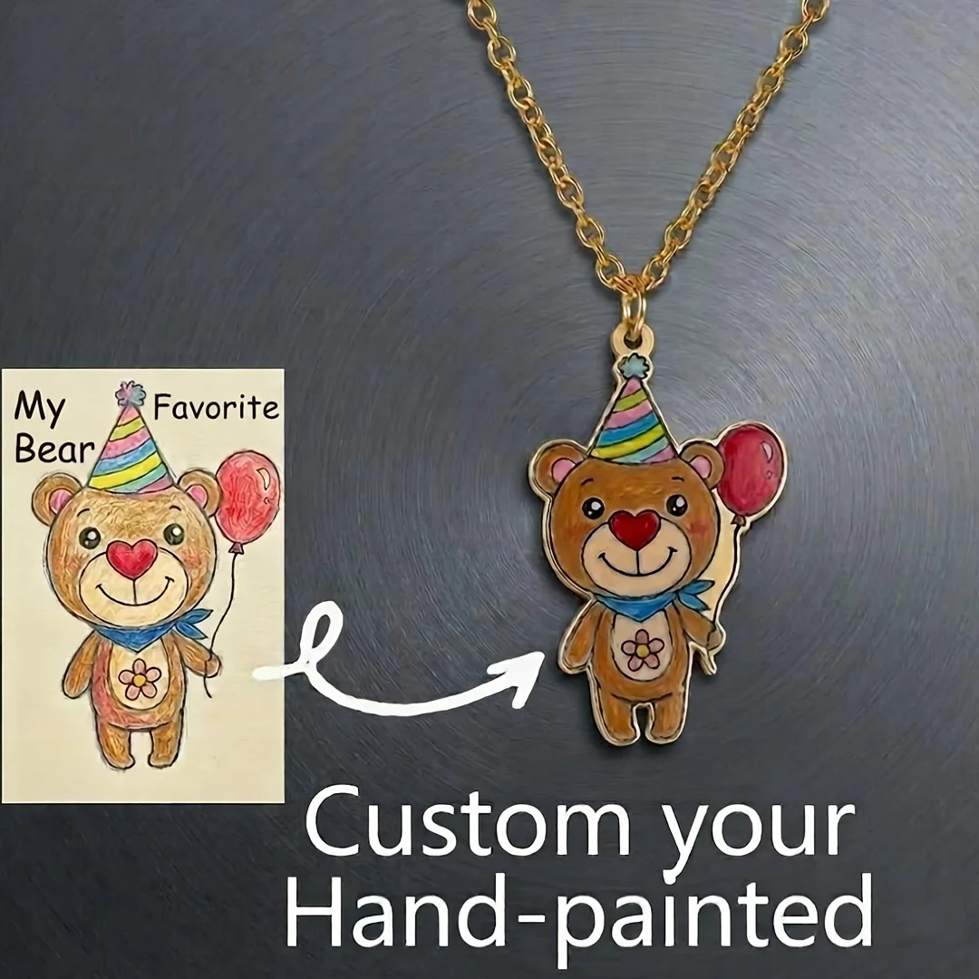 Custom Hand Drawn Kids Art Necklace Stainless Steel 18K Gold Plated Child Drawing Cartoon Bear Pendant
Custom Hand Drawn Kids Art Necklace Stainless Steel 18K Gold Plated Child Drawing Cartoon Bear Pendant