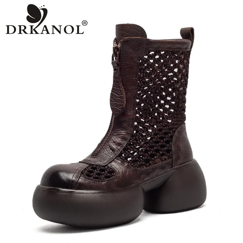 DRKANOL 2026 Women Thick Heel Mid Calf Cool Boots Summer Air Mesh Breathable Genuine Leather Front Zipper Platform Retro Boots
DRKANOL 2026 Women Thick Heel Mid Calf Cool Boots Summer Air Mesh Breathable Genuine Leather Front Zipper Platform Retro Boots