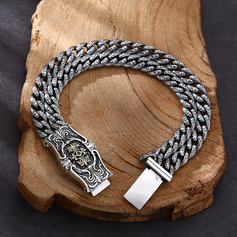 925 sterling silver bracelet Seiko double chain bracelet splendid trendy Thai silver vintage distressed ornament
925 sterling silver bracelet Seiko double chain bracelet splendid trendy Thai silver vintage distressed ornament