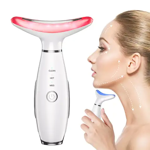 3 in 1 EMS Neck Facial Beauty Device with Thermal Neck Lifting Vibration LED Facial Massager Double Chin Remover Skin Care Tool
