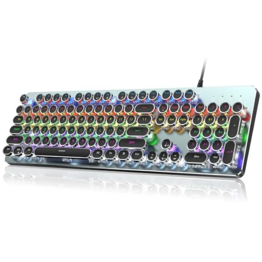 Typewriter Style Mechanical Gaming Keyboard, Metal Panel, Retro Punk Round Keycaps, Clicky Blue Switch, Rainbow LED Backlit, 10
Typewriter Style Mechanical Gaming Keyboard, Metal Panel, Retro Punk Round Keycaps, Clicky Blue Switch, Rainbow LED Backlit, 10