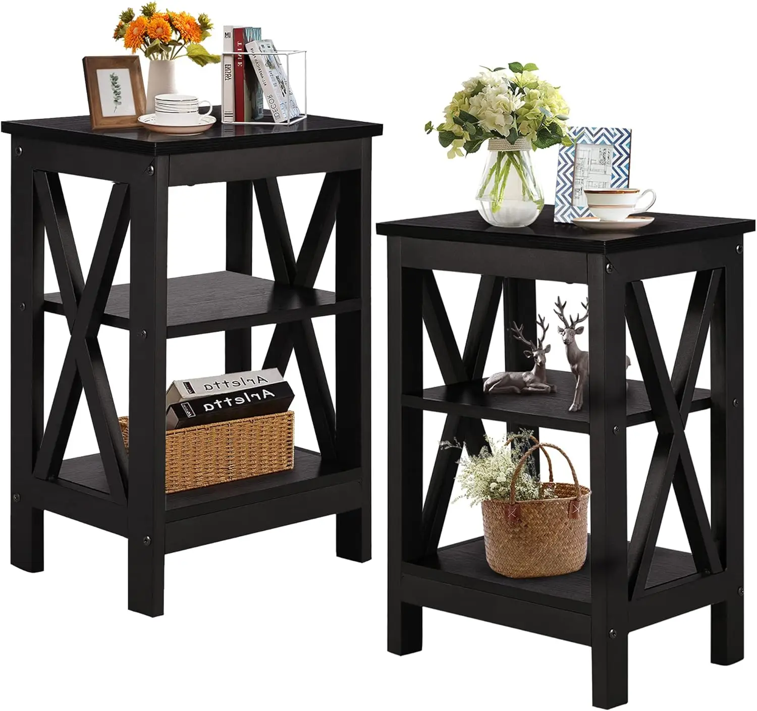 End Side Table Night Stand Set of 2, X-Design with Storage Shelf for Bedroom Living Room, Black
End Side Table Night Stand Set of 2, X-Design with Storage Shelf for Bedroom Living Room, Black