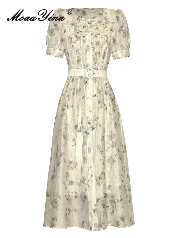 MoaaYina Summer High Quality New Arrivals Women Dress Vintage Floral Print Draped Sashes Single Breasted Temperament Dresses
MoaaYina Summer High Quality New Arrivals Women Dress Vintage Floral Print Draped Sashes Single Breasted Temperament Dresses