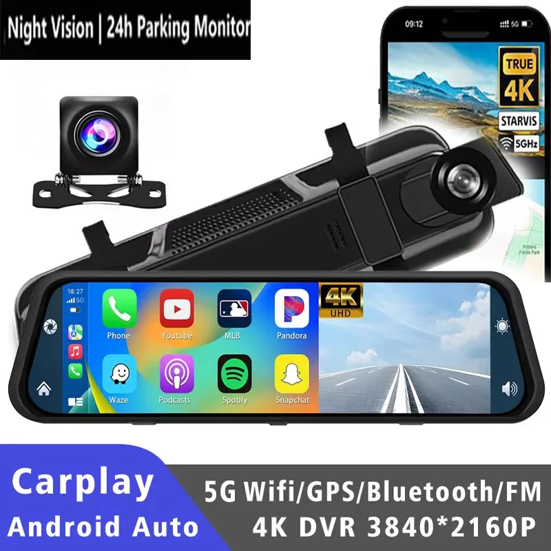 10" Dash Cam 4K 3840*2160P Car Dvr Carplay Android Auto GPS 5G WIFI AUX Stream RearView Mirror Dashcam Camera Drive Recorder FM
10" Dash Cam 4K 3840*2160P Car Dvr Carplay Android Auto GPS 5G WIFI AUX Stream RearView Mirror Dashcam Camera Drive Recorder FM