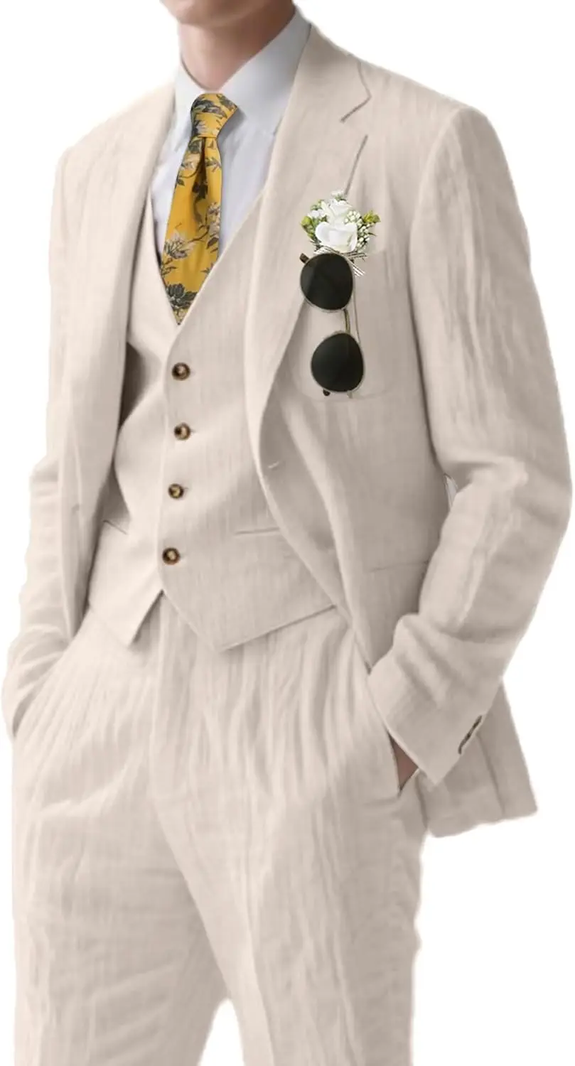 Linen Mens Suit 3 Piece Slim Fit Blazer Jackets Vest Pants Summer Casual Travel Tuxedo for Men
Linen Mens Suit 3 Piece Slim Fit Blazer Jackets Vest Pants Summer Casual Travel Tuxedo for Men