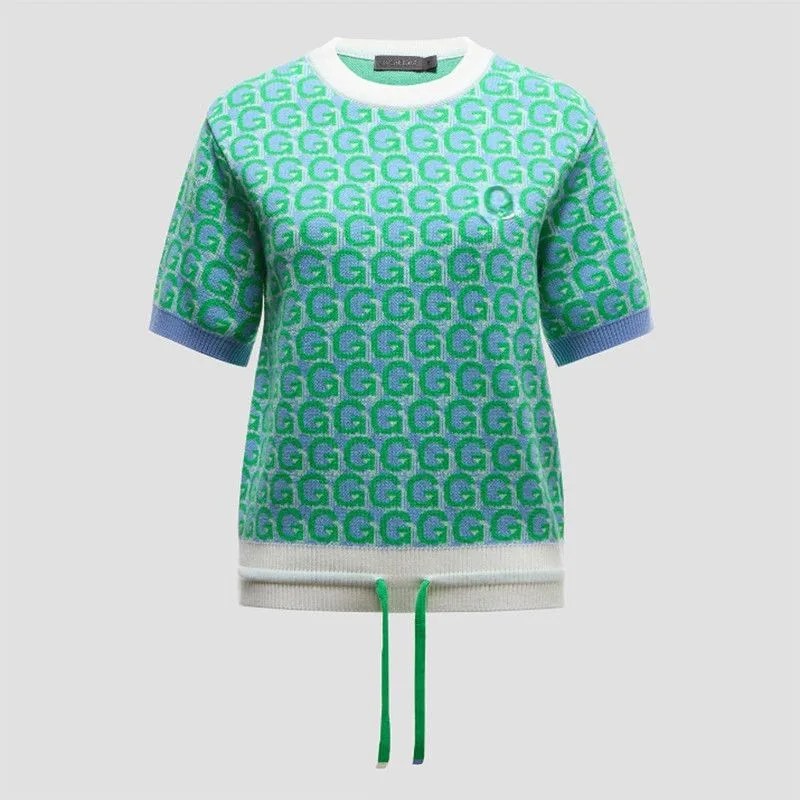 New Women's Golf Knit Short-Sleeve Jacquard Drawstring Waist-Cinched Sports Top – Versatile
New Women's Golf Knit Short-Sleeve Jacquard Drawstring Waist-Cinched Sports Top – Versatile