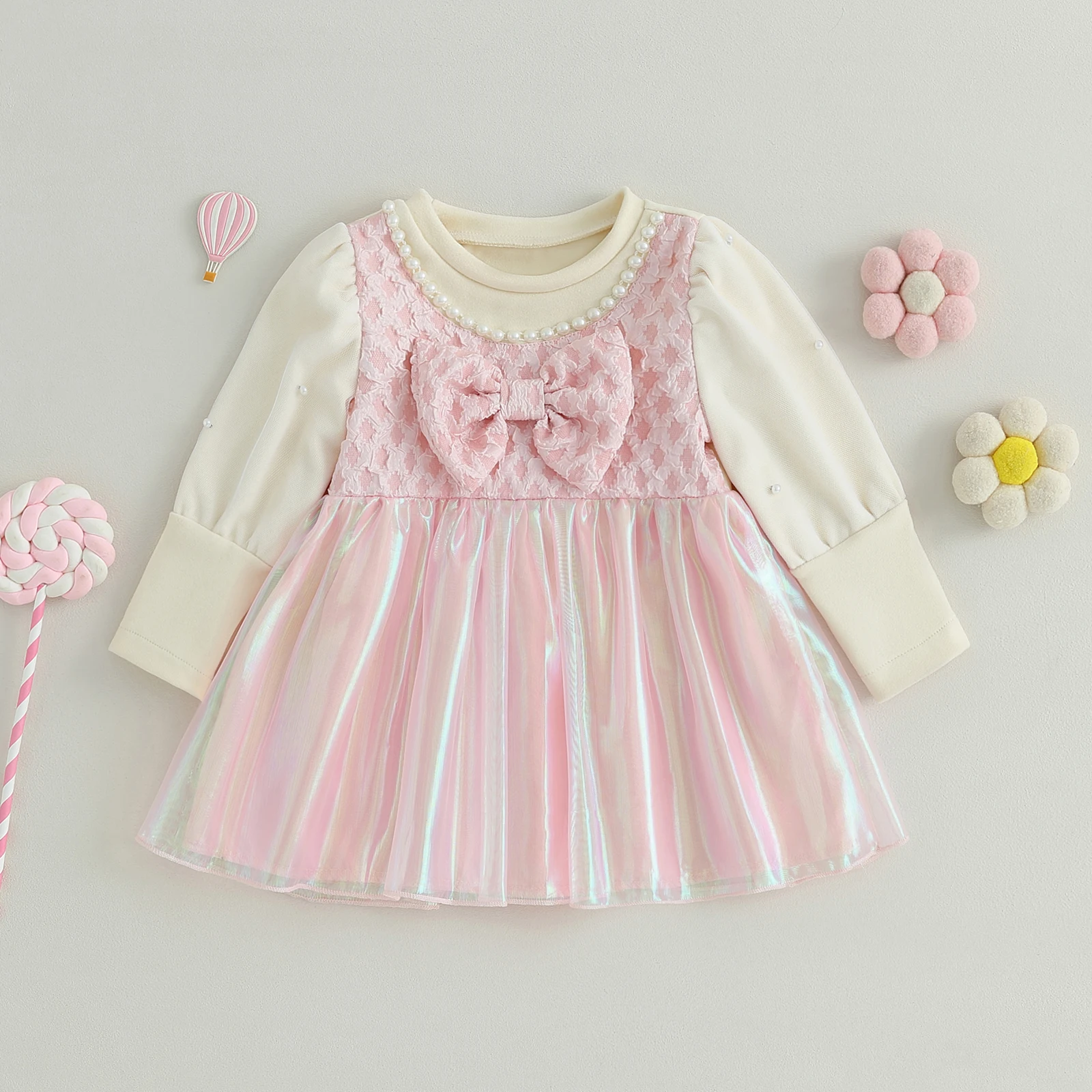 BeQeuewll Baby Girl Dress Crew Neck Pearls Bow Patchwork Colored Gauze A-line Dress for Daily Party Elegant Princess Dress
BeQeuewll Baby Girl Dress Crew Neck Pearls Bow Patchwork Colored Gauze A-line Dress for Daily Party Elegant Princess Dress