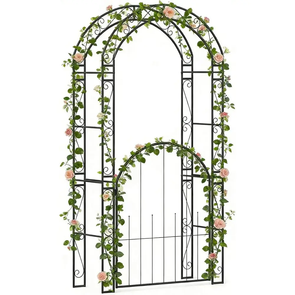 84 Heavy-Duty Garden Arch Trellis with Lockable Gate, Outdoor Patio Wedding Decoration, Black
84 Heavy-Duty Garden Arch Trellis with Lockable Gate, Outdoor Patio Wedding Decoration, Black