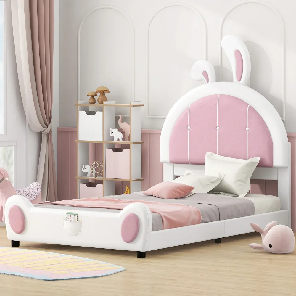White Twin Size Children Beds, Upholstered Twin Platform Bed, Cartoon Bunny Bed for Toddler Kids Teens, No Box Spring Needed
White Twin Size Children Beds, Upholstered Twin Platform Bed, Cartoon Bunny Bed for Toddler Kids Teens, No Box Spring Needed