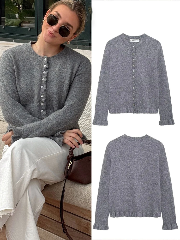 HH 2025 Autumn Versatile Basic Woman Outerwear Women's Ruffled Cardigan Knit Grey O-Neck Elegant Long Sleeve Sweater Top
HH 2025 Autumn Versatile Basic Woman Outerwear Women's Ruffled Cardigan Knit Grey O-Neck Elegant Long Sleeve Sweater Top