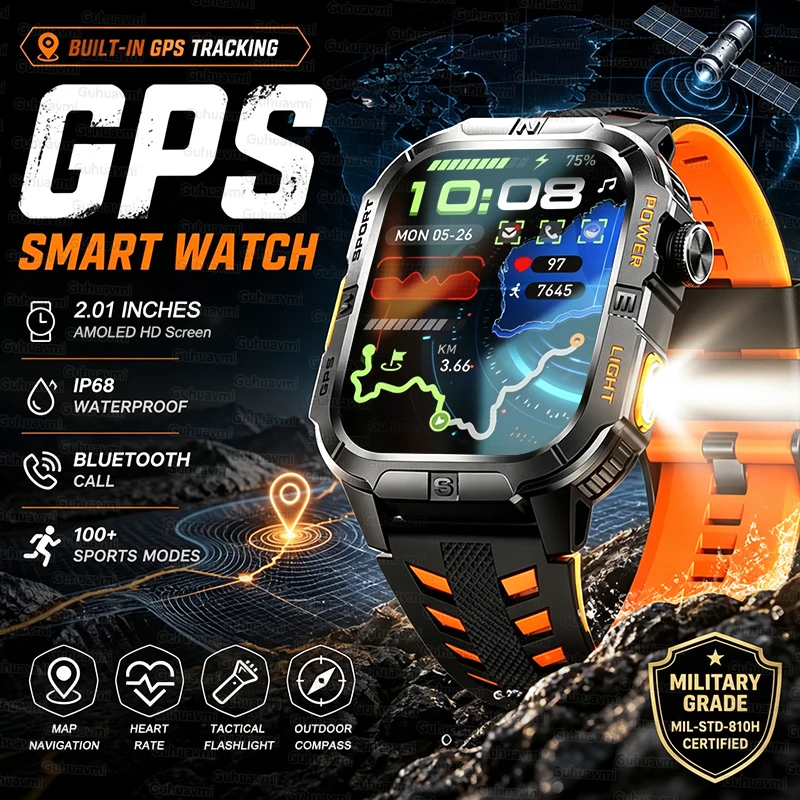 2026 New Military GPS Exploration Smart Watch 2.01 "HD Large Screen IP68 Waterproof LED Flashlight Compass Sports Smartwatch Men
2026 New Military GPS Exploration Smart Watch 2.01 "HD Large Screen IP68 Waterproof LED Flashlight Compass Sports Smartwatch Men