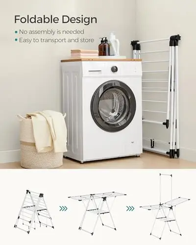 White Foldable 2-Tier Laundry Drying Rack With Adjustable Wings And Extra Tall Hanging Bar
White Foldable 2-Tier Laundry Drying Rack With Adjustable Wings And Extra Tall Hanging Bar