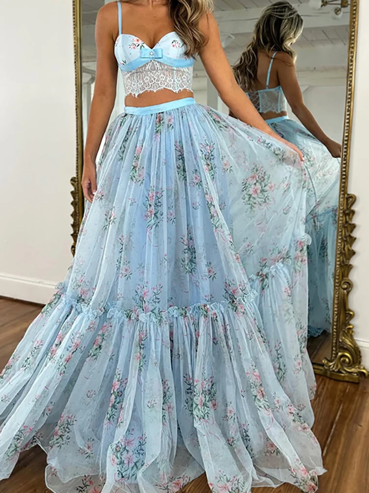 Women Strapless Lace Patchwork Short Top And Maxi Skirt Two-Piece Set Summer Holiday Patchwork Ruffles Elegant 2PCS Skirt Outfit
Women Strapless Lace Patchwork Short Top And Maxi Skirt Two-Piece Set Summer Holiday Patchwork Ruffles Elegant 2PCS Skirt Outfit