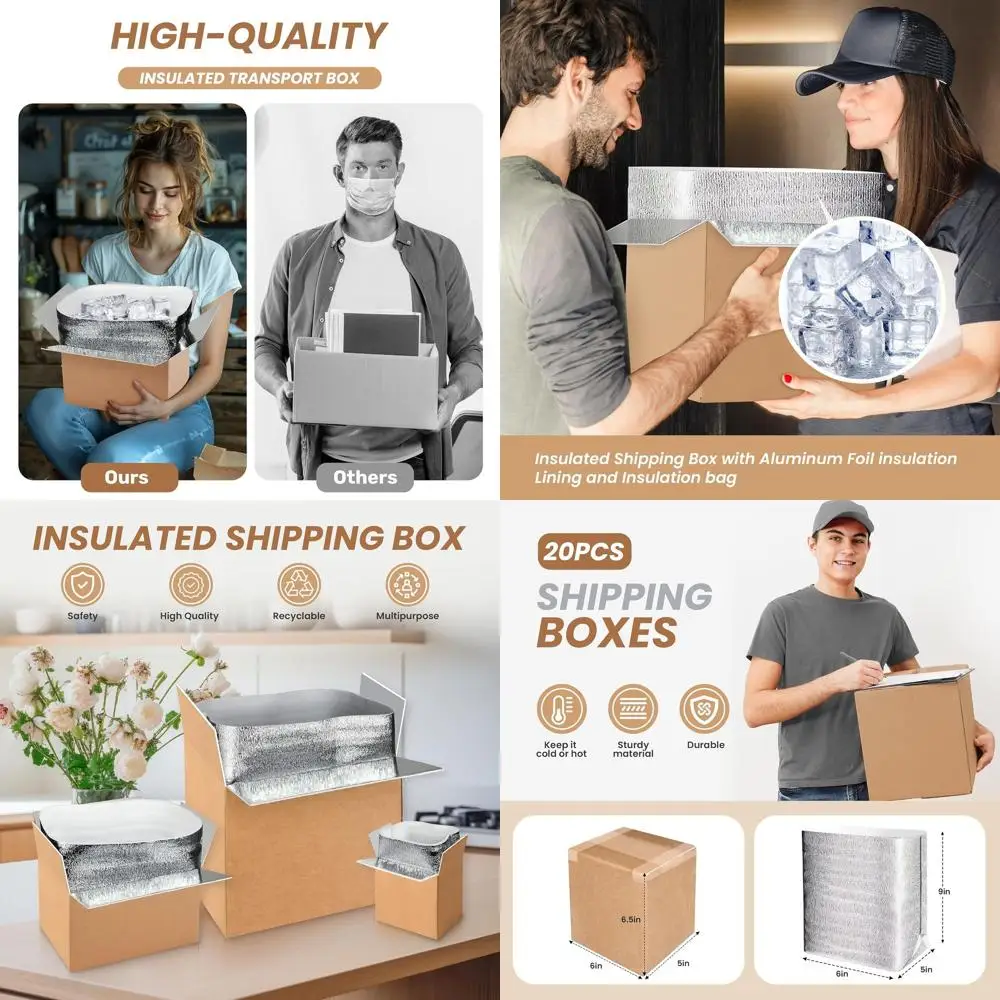 20-Pack Insulated Shipping Boxes with Oil Liner, Thermal Cold Packs, Reusable Styrofoam Coolers, Small Mailing Boxes, 6x5x9 Inch
20-Pack Insulated Shipping Boxes with Oil Liner, Thermal Cold Packs, Reusable Styrofoam Coolers, Small Mailing Boxes, 6x5x9 Inch