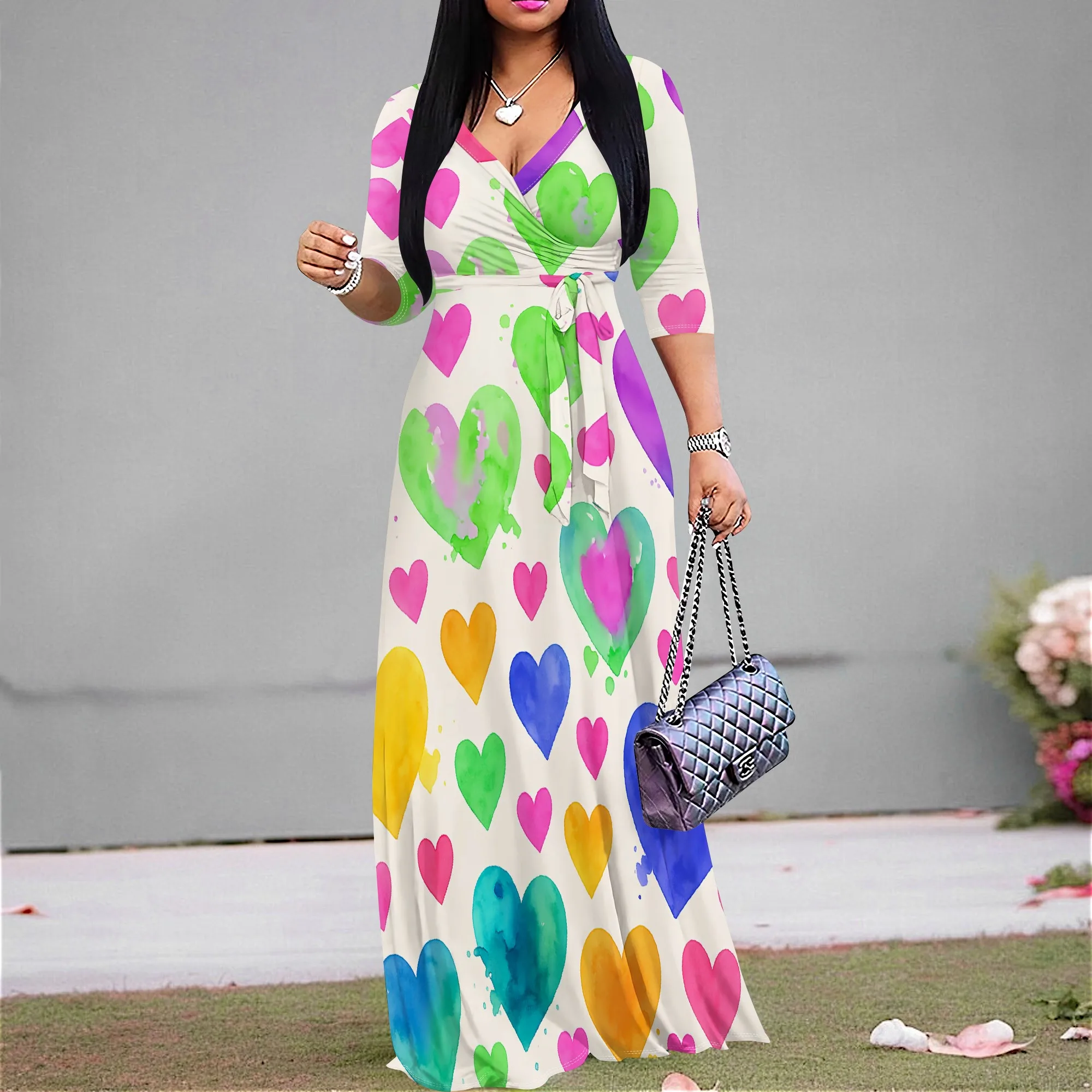 "Heart Print Wrap Maxi Dress for Women, Colorful Watercolor Heart Dress, S-3XL, Perfect for Valentine’s Day & Summer"
"Heart Print Wrap Maxi Dress for Women, Colorful Watercolor Heart Dress, S-3XL, Perfect for Valentine’s Day & Summer"