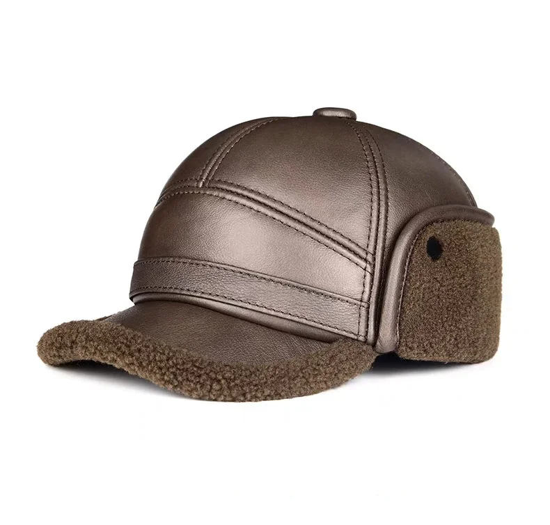 Winter Outdoor Men's Leather The Bomber Hat Thicken Leather Cowhide Baseball Caps keep warm With Ears Warm Dad's Hats
Winter Outdoor Men's Leather The Bomber Hat Thicken Leather Cowhide Baseball Caps keep warm With Ears Warm Dad's Hats