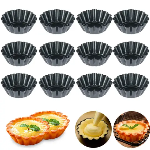Moule à tarte Quiche Flan, gâteau antiadhésif, à Pizza, Cupcake, tarte aux œufs, tartelette, cuisson, tasse à muffins, poêle à Pizza, ustensiles de cuisson, 12 pièces