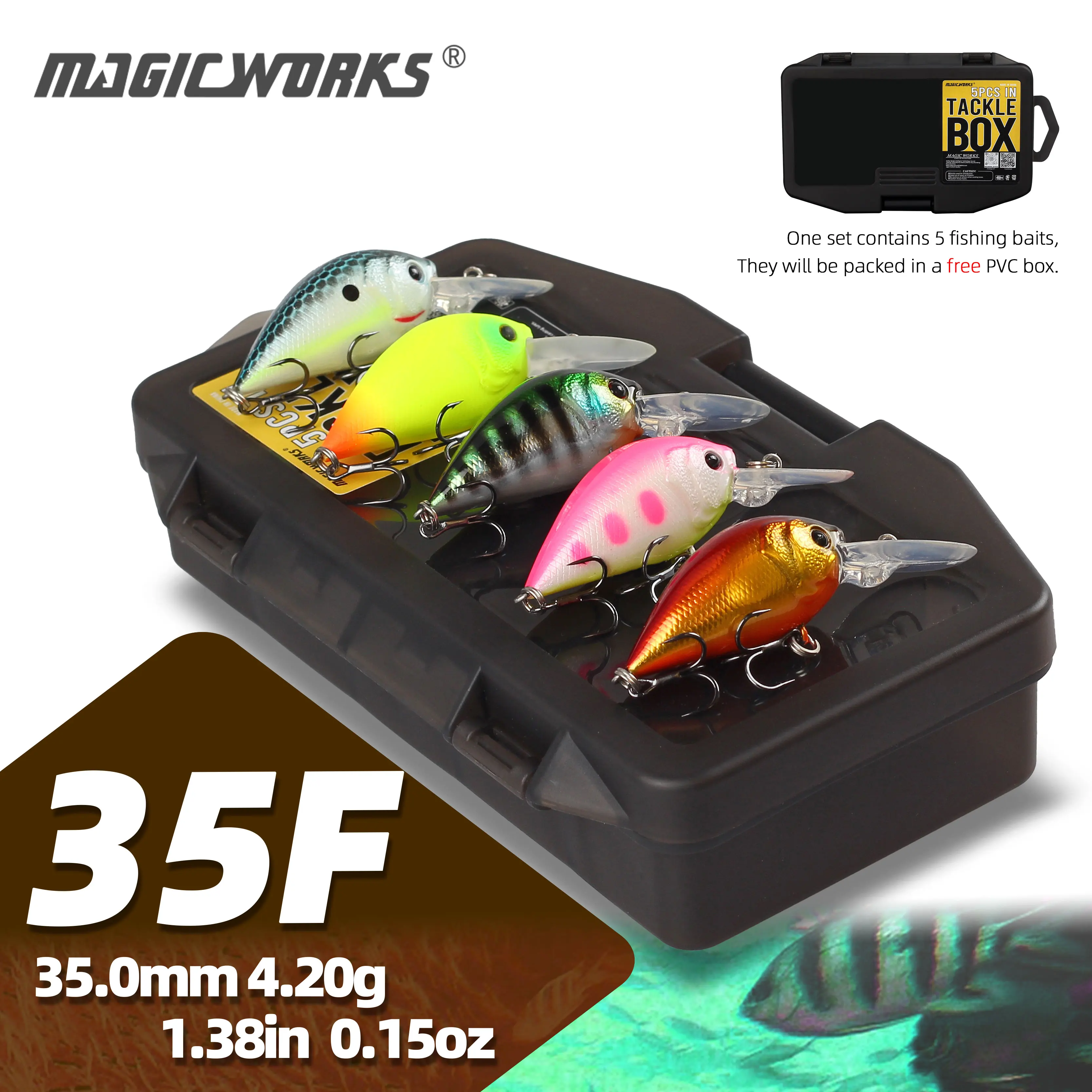 Magic Works 5pcs/Set Best Price 35mm DR 4.2g Crankbaits Fishing Lure Floating Wobblers Trout Mini Crankbait Artificial Lures
Magic Works 5pcs/Set Best Price 35mm DR 4.2g Crankbaits Fishing Lure Floating Wobblers Trout Mini Crankbait Artificial Lures