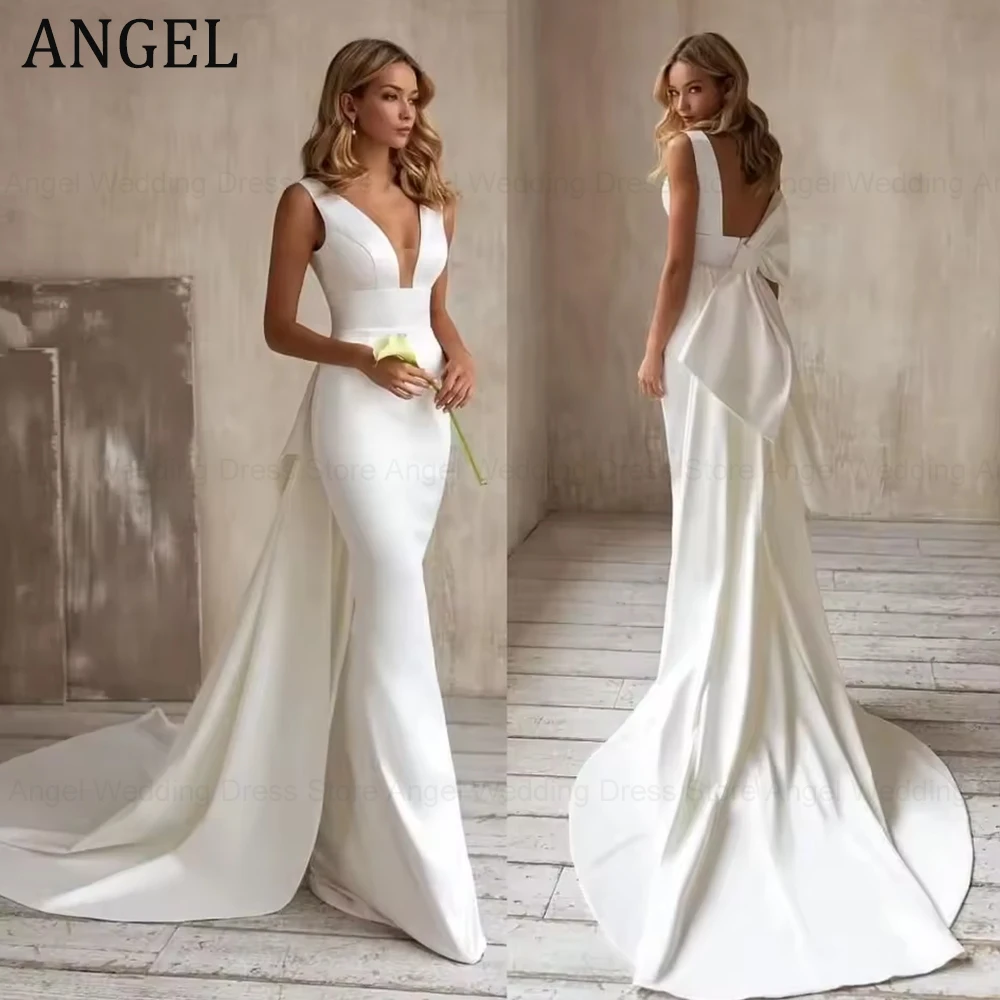 ANGEL Mermaid Elegant Wedding Dress 2025 Customized Detachable Train Bow V-Neck Simple Bridal Gown Sleeveless Vestidos De Novia
ANGEL Mermaid Elegant Wedding Dress 2025 Customized Detachable Train Bow V-Neck Simple Bridal Gown Sleeveless Vestidos De Novia