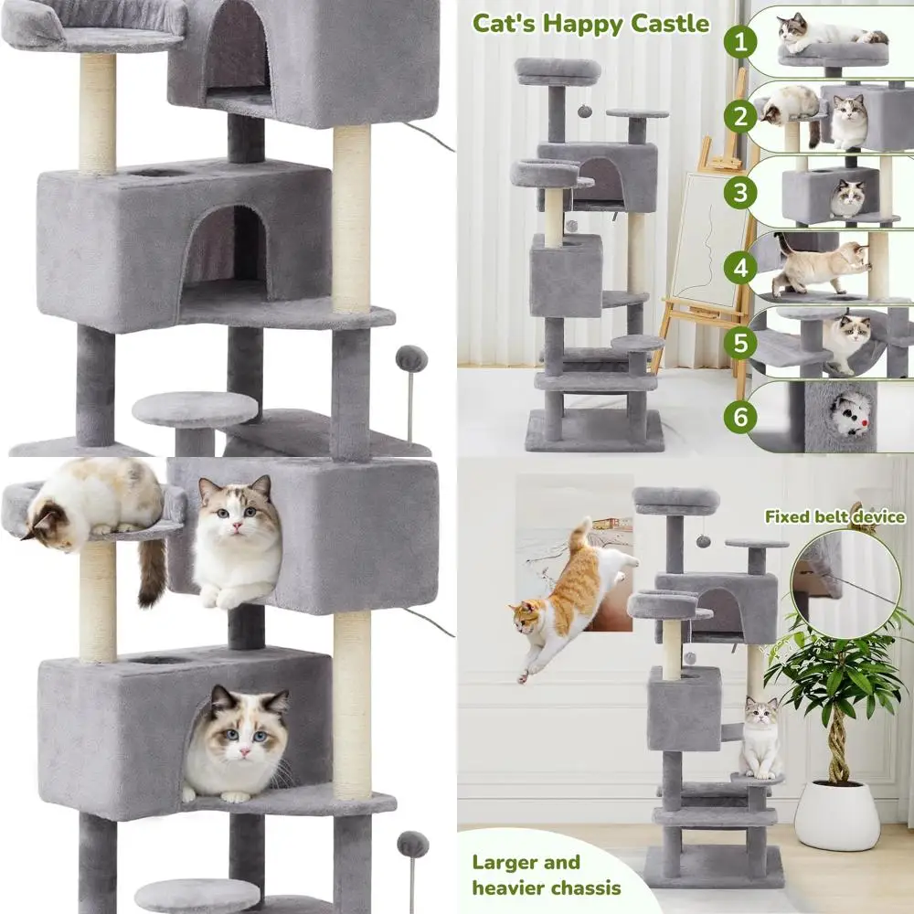 54 Light Gray Multi-Level Cat Tree with Hammock, 2 Perches, Scratch Posts & Toys
54 Light Gray Multi-Level Cat Tree with Hammock, 2 Perches, Scratch Posts & Toys
