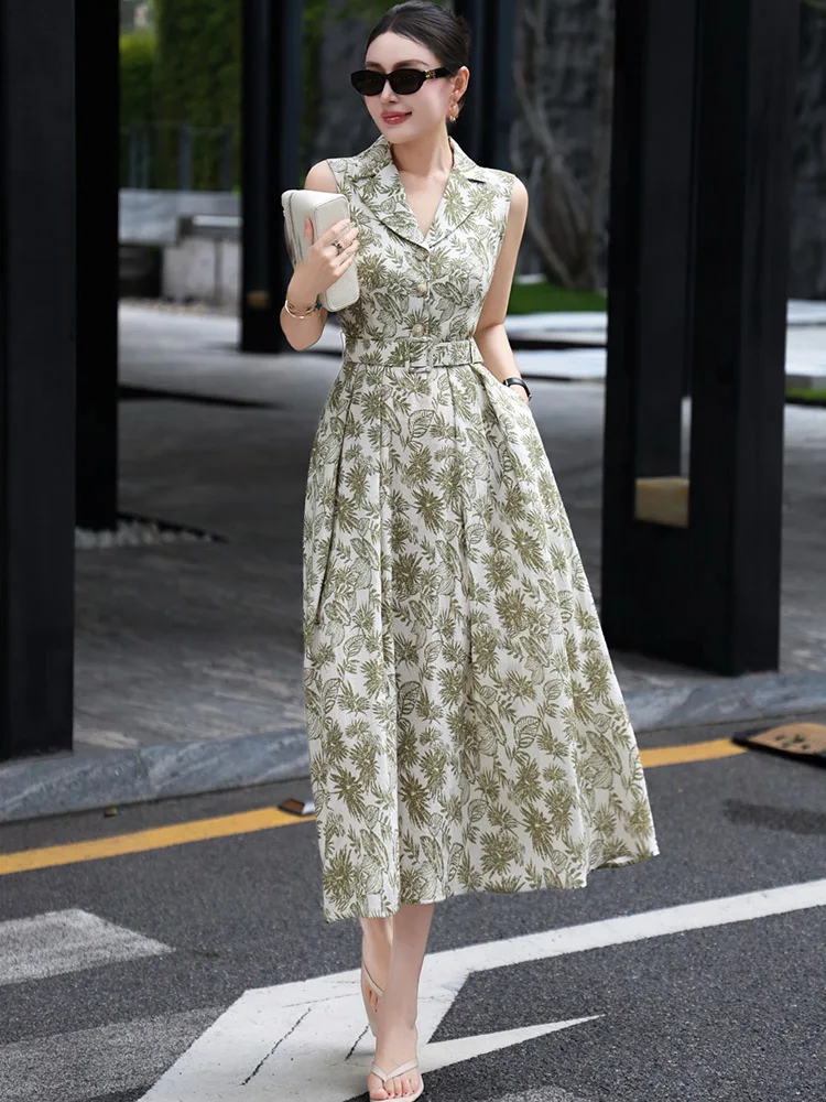 JUNLINNA Women High Street Dress Notched Collar Sleeveless Flower Printing Vestidos Midi Waist Belt Sliming Beach Holiday
JUNLINNA Women High Street Dress Notched Collar Sleeveless Flower Printing Vestidos Midi Waist Belt Sliming Beach Holiday
