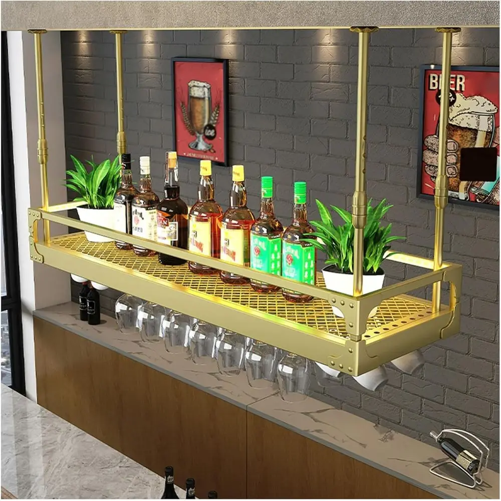 Adjustable Metal Hanging Wine Glass Rack with Guardrail, 47.2in Gold Stemware Holder Organizer for Bar or Kitchen
Adjustable Metal Hanging Wine Glass Rack with Guardrail, 47.2in Gold Stemware Holder Organizer for Bar or Kitchen