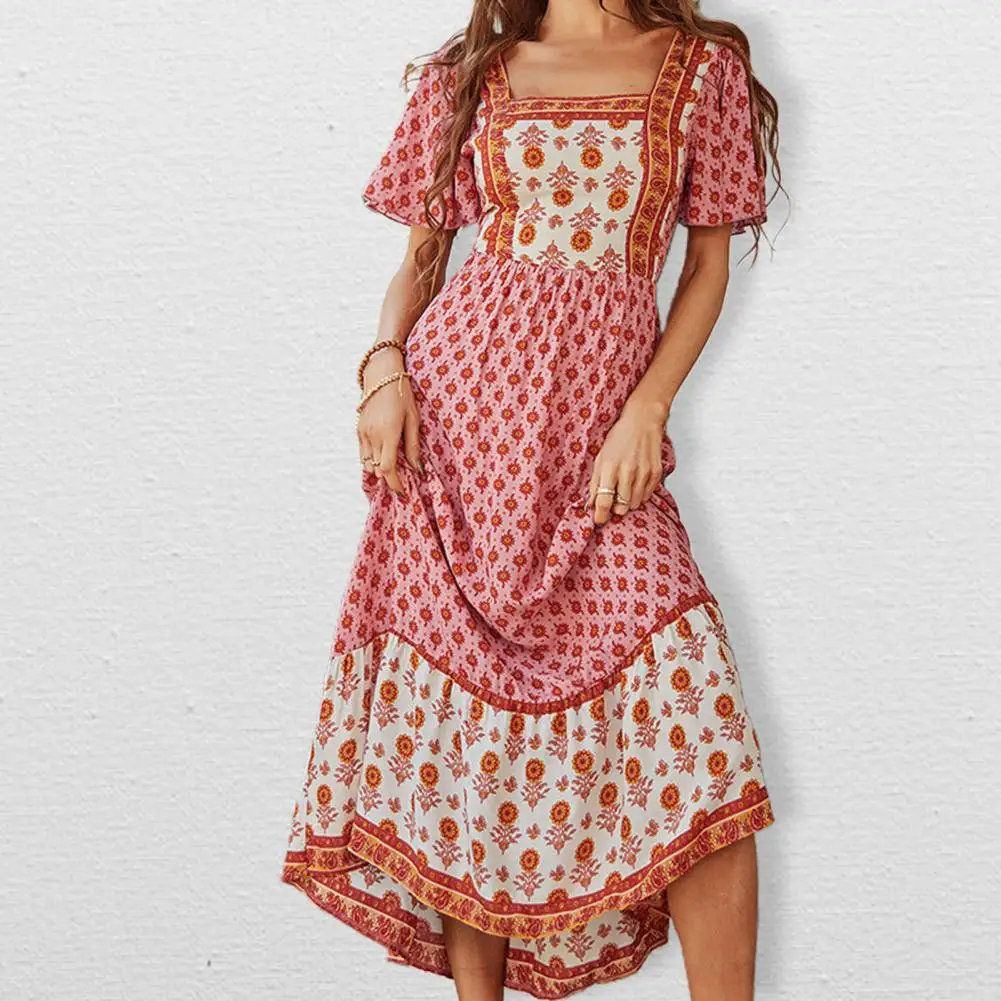 Maxi Dress Square Neck High Cut Stitching Flowy Hem Bohemian Floral Print Ruffle Short Sleeve Women Ladies Clothing Vestidos
Maxi Dress Square Neck High Cut Stitching Flowy Hem Bohemian Floral Print Ruffle Short Sleeve Women Ladies Clothing Vestidos