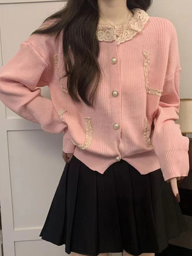 Knitted Cardigan Women Autumn Winter Long Sleeve Lace Ruffle Patchwork Sweater Female Korean Fashion Sweet Casual Loose Knitwear
Knitted Cardigan Women Autumn Winter Long Sleeve Lace Ruffle Patchwork Sweater Female Korean Fashion Sweet Casual Loose Knitwear