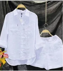 Casual Cotton And Linen Women Shirt Short Two Piece Sets Solid Color Loose Short Sleeve Top Shorts Fashion Suit Tracksuit Summer
Casual Cotton And Linen Women Shirt Short Two Piece Sets Solid Color Loose Short Sleeve Top Shorts Fashion Suit Tracksuit Summer