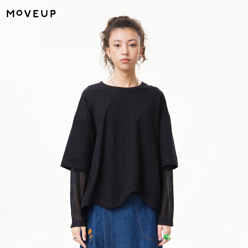 MOVEUP Black Fake Two Piece Round Neck T-Shirt 2026 Summer New Wave Hem Lace Drop Sleeves Minimalist Tee For Women 3ELX90579
MOVEUP Black Fake Two Piece Round Neck T-Shirt 2026 Summer New Wave Hem Lace Drop Sleeves Minimalist Tee For Women 3ELX90579