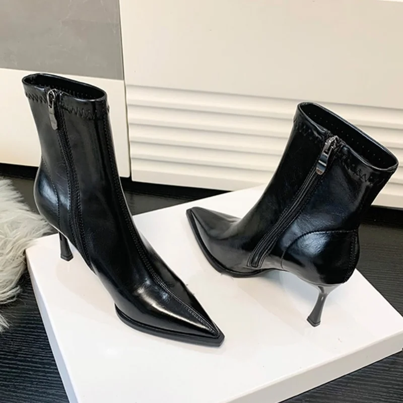 Patent Leather Sewing Pointed Toe Ankle Boots Thin Heel Zipper New Arrivals Fashion Women Modern Boots
Patent Leather Sewing Pointed Toe Ankle Boots Thin Heel Zipper New Arrivals Fashion Women Modern Boots