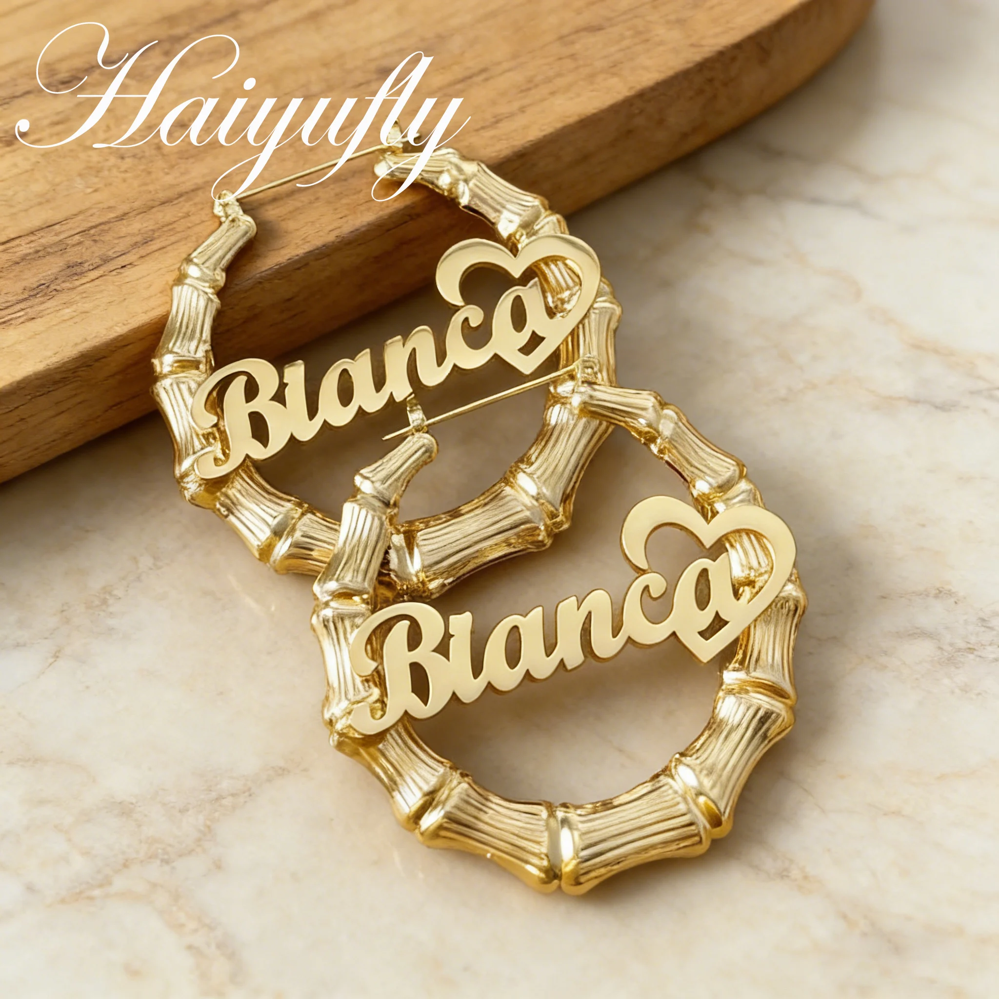 Haiyufly Custom Name Bamboo Earring for Women Stainless Steel Jewelry Nameplate Hoop Earring Personalized Mother's Day Gift
Haiyufly Custom Name Bamboo Earring for Women Stainless Steel Jewelry Nameplate Hoop Earring Personalized Mother's Day Gift