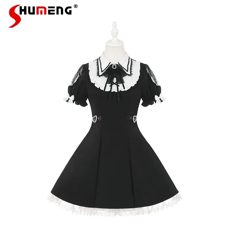 Original Subculture Gothic Lolita Black Dress OP Women Sweet Bow Lace Off-Shoulder Short Sleeve Dress Mine Mass-Produced Dress
Original Subculture Gothic Lolita Black Dress OP Women Sweet Bow Lace Off-Shoulder Short Sleeve Dress Mine Mass-Produced Dress
