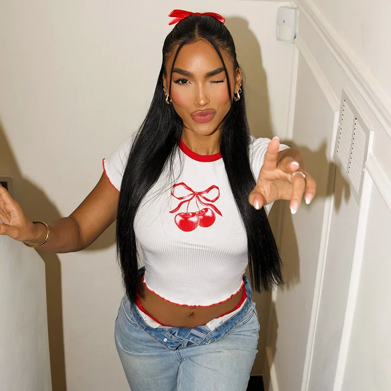 STYLISH LADY Cherry Printed Crop Tops 2025 Summer Women Short Sleeve O Neck Slim Ribbed Contrast Color Casual Street T Shirts
STYLISH LADY Cherry Printed Crop Tops 2025 Summer Women Short Sleeve O Neck Slim Ribbed Contrast Color Casual Street T Shirts