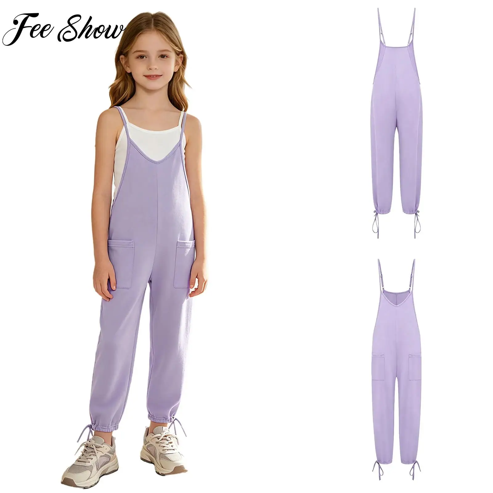 Kids Girls Adjustable Spaghetti Straps Summer Casual Jumpsuit Solid Color Sleeveless Drawstring Hem Romper Overalls with Pockets
Kids Girls Adjustable Spaghetti Straps Summer Casual Jumpsuit Solid Color Sleeveless Drawstring Hem Romper Overalls with Pockets