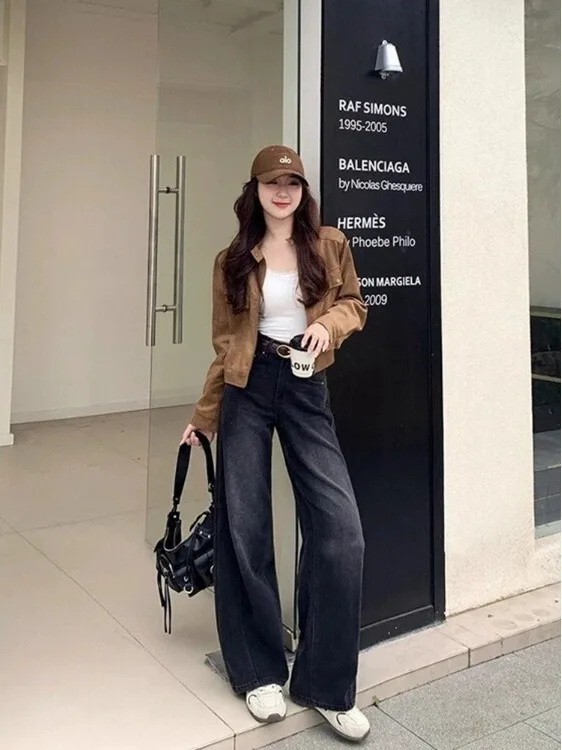 High Waist Wide Leg Denim Jeans plus Size Women's Black Grey Autumn Winter New Style Retro Slimming Straight Cut Pants
High Waist Wide Leg Denim Jeans plus Size Women's Black Grey Autumn Winter New Style Retro Slimming Straight Cut Pants