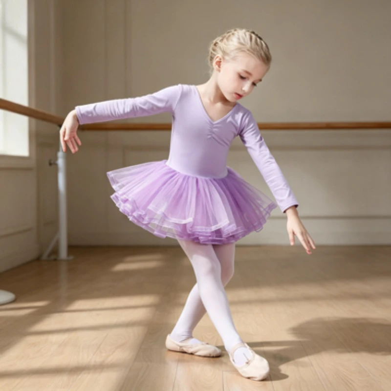 Pure Cotton Long Sleeve Dance Dress, Crotch Opening Tulle Ballet Tutu with Hidden Buttons, Girls' Ballet Practice Costume
Pure Cotton Long Sleeve Dance Dress, Crotch Opening Tulle Ballet Tutu with Hidden Buttons, Girls' Ballet Practice Costume