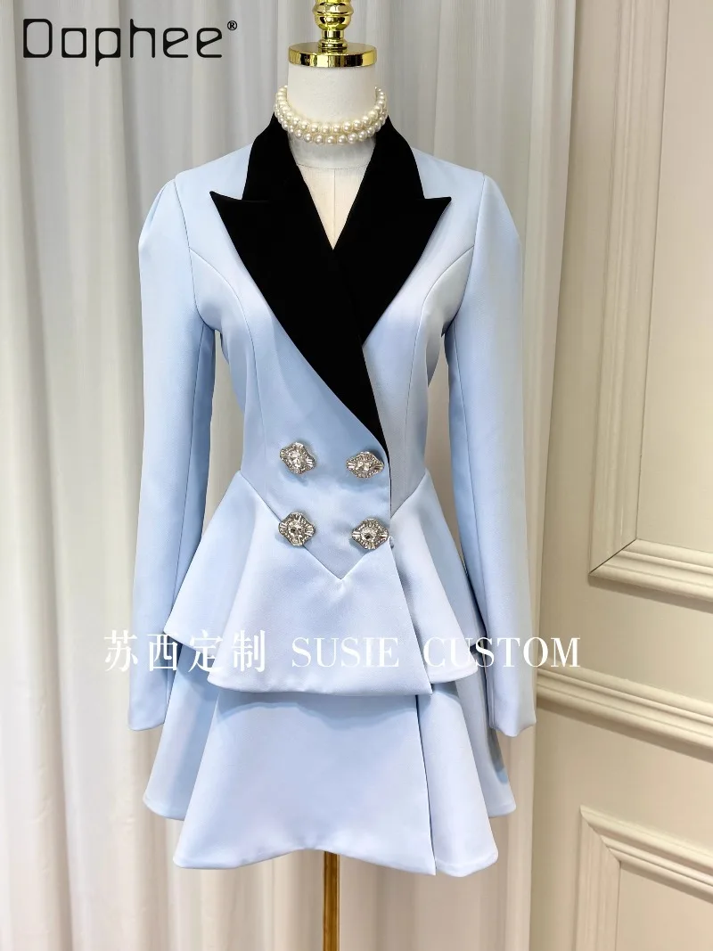 Luxurious Elegant Socialite Evening Dresses Color-Block Lapel Suit Collar Puff Sleeve Slim Rhinestone Button Ruffle A-Line Dress
Luxurious Elegant Socialite Evening Dresses Color-Block Lapel Suit Collar Puff Sleeve Slim Rhinestone Button Ruffle A-Line Dress