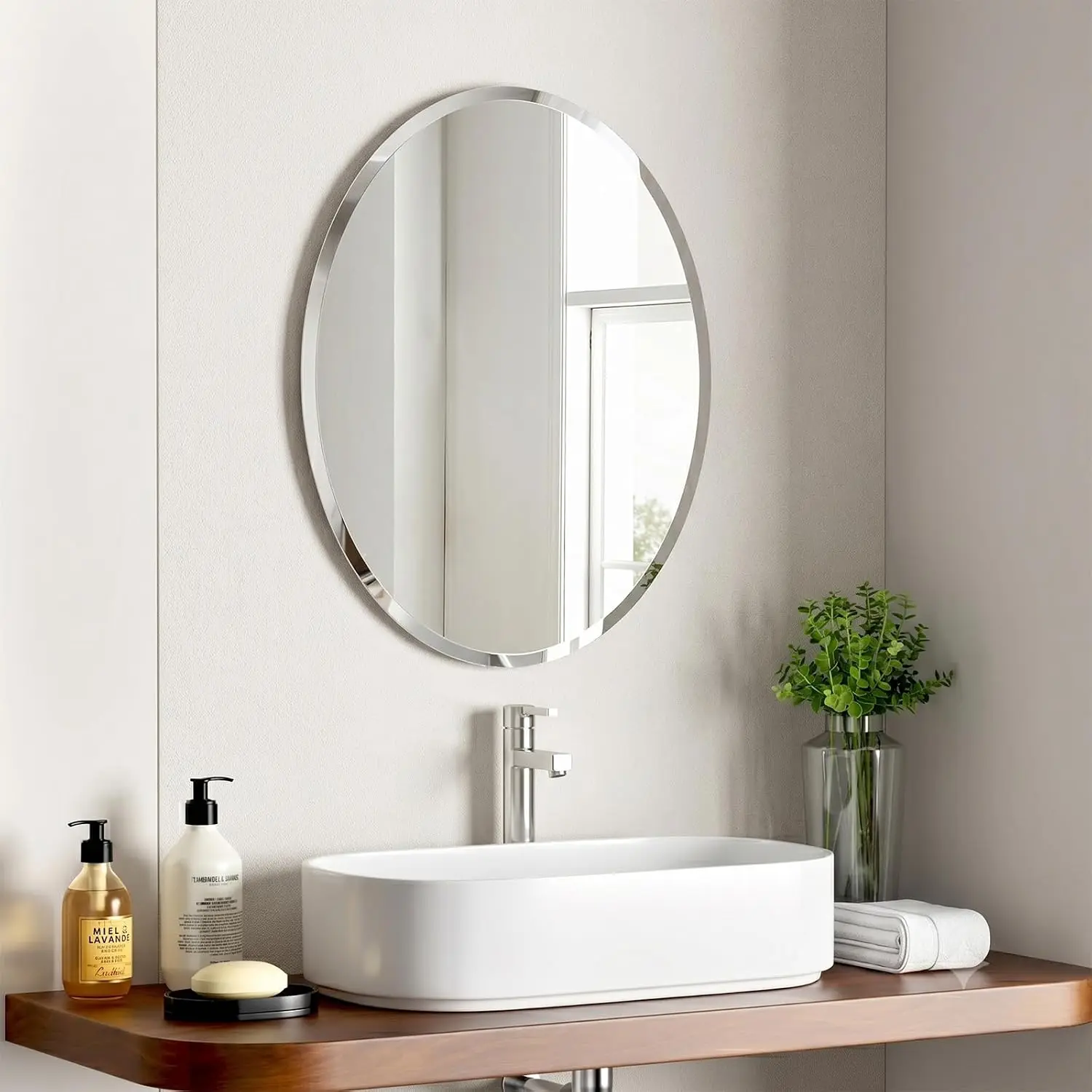 Oval Bathroom Vanity Mirror Frameless 17.8x23.6 Inch Beveled Edge 0.7 Inch
Oval Bathroom Vanity Mirror Frameless 17.8x23.6 Inch Beveled Edge 0.7 Inch