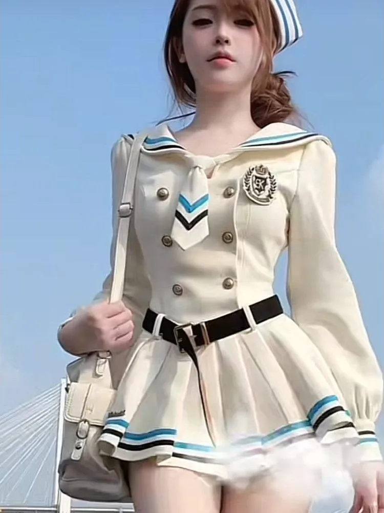 Sweet Japanese Style Sailor Suit Naval Collar Pleated Dress Slim Fit A-Line Skirt for Women Autumn New Arrival City Commute
Sweet Japanese Style Sailor Suit Naval Collar Pleated Dress Slim Fit A-Line Skirt for Women Autumn New Arrival City Commute