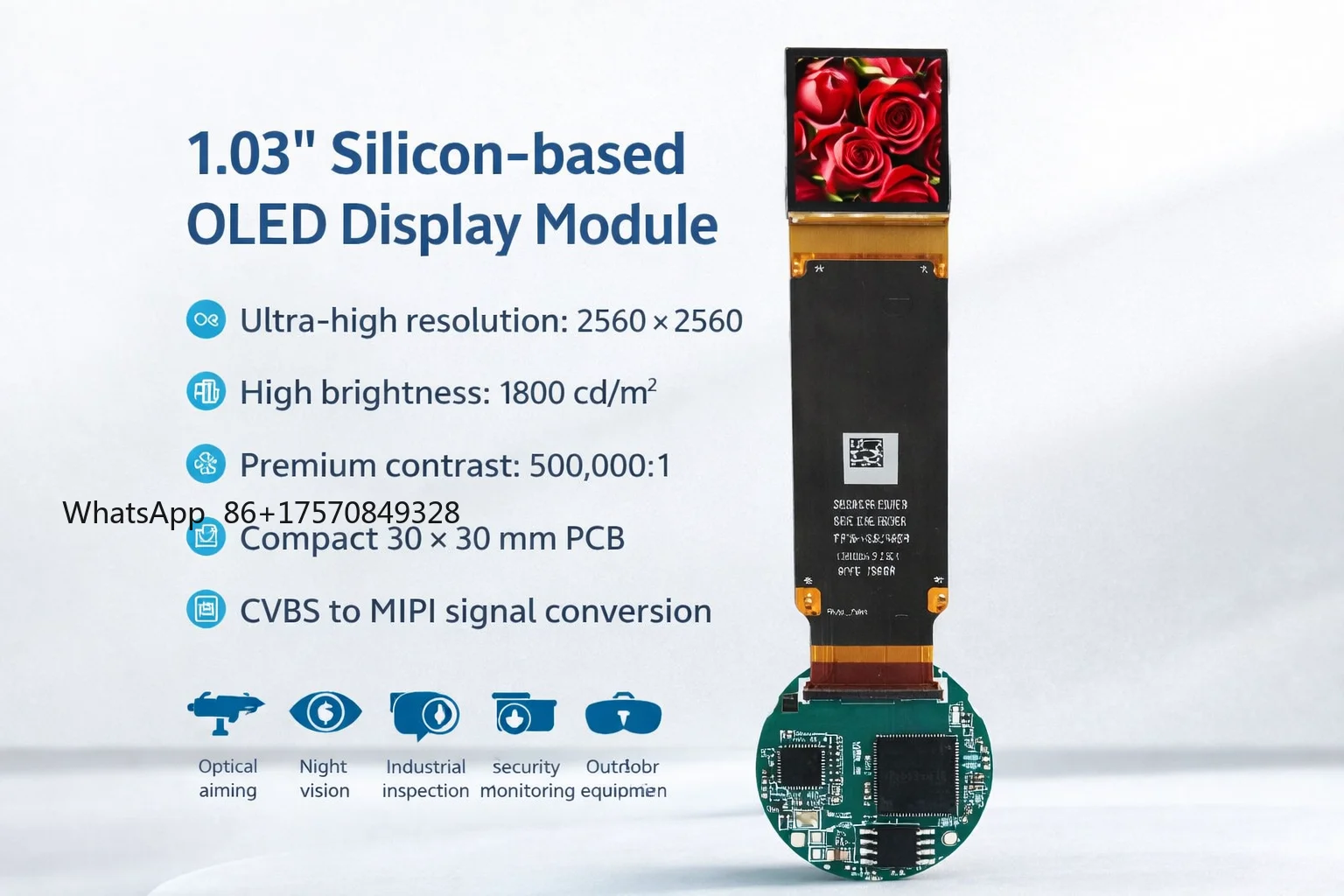 1.03 Inch 2560*2560 1800nits 3000nits Silicon-based OLED Display Module With CVBS-to-MIPI Driver Board
1.03 Inch 2560*2560 1800nits 3000nits Silicon-based OLED Display Module With CVBS-to-MIPI Driver Board