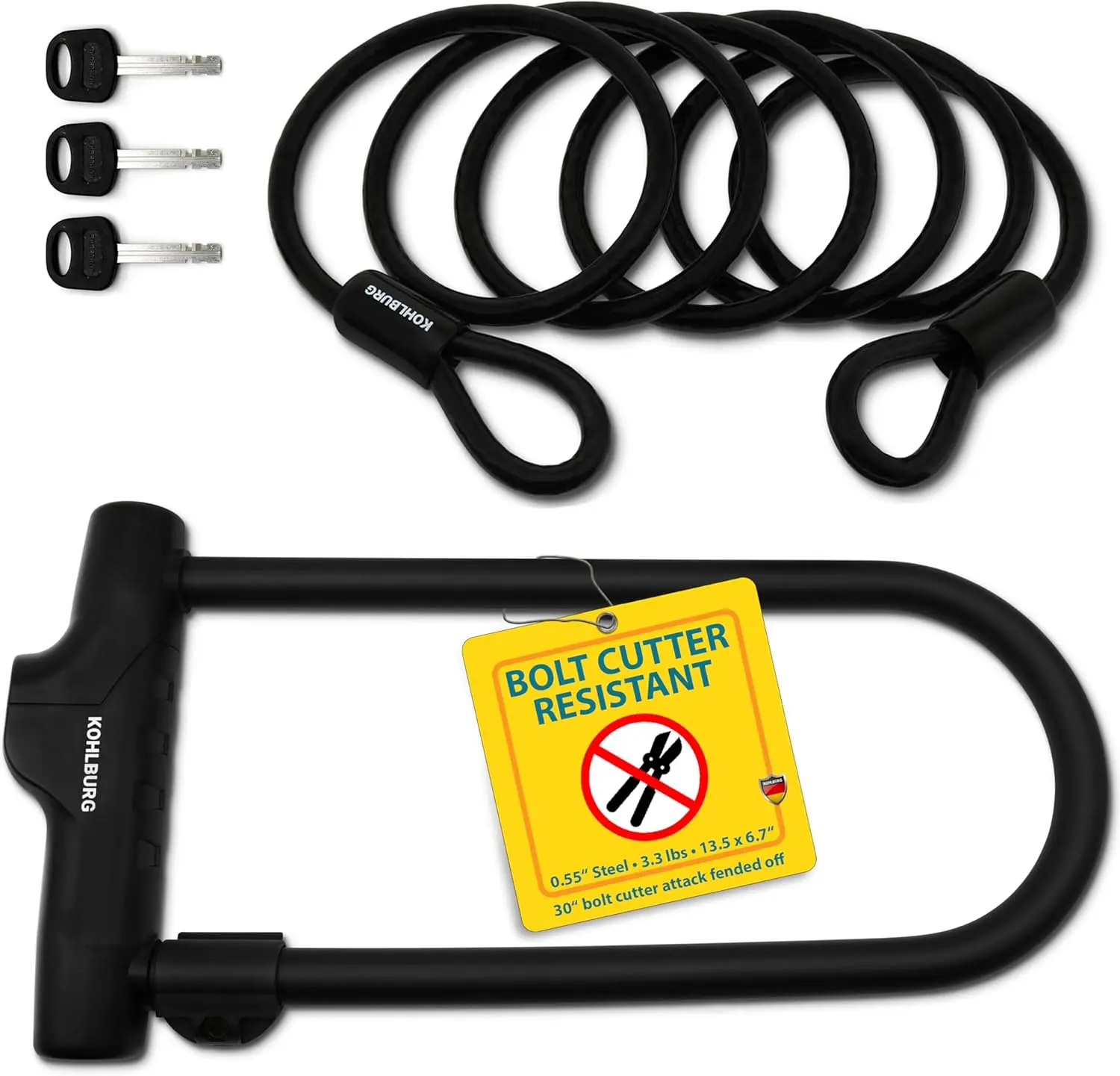 Heavy Duty Anti-Theft U-Lock with Steel Cable - 15/15 Security Level for Bikes, E-Bikes & Scooters
Heavy Duty Anti-Theft U-Lock with Steel Cable - 15/15 Security Level for Bikes, E-Bikes & Scooters
