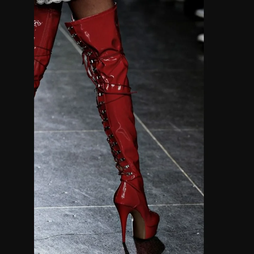 Red Back Lace up Boots Cross Tied Patent Leather Pointed Toe Thin High Heel Shoes for Women High Heels 2023 Zapatos Para Mujere
Red Back Lace up Boots Cross Tied Patent Leather Pointed Toe Thin High Heel Shoes for Women High Heels 2023 Zapatos Para Mujere