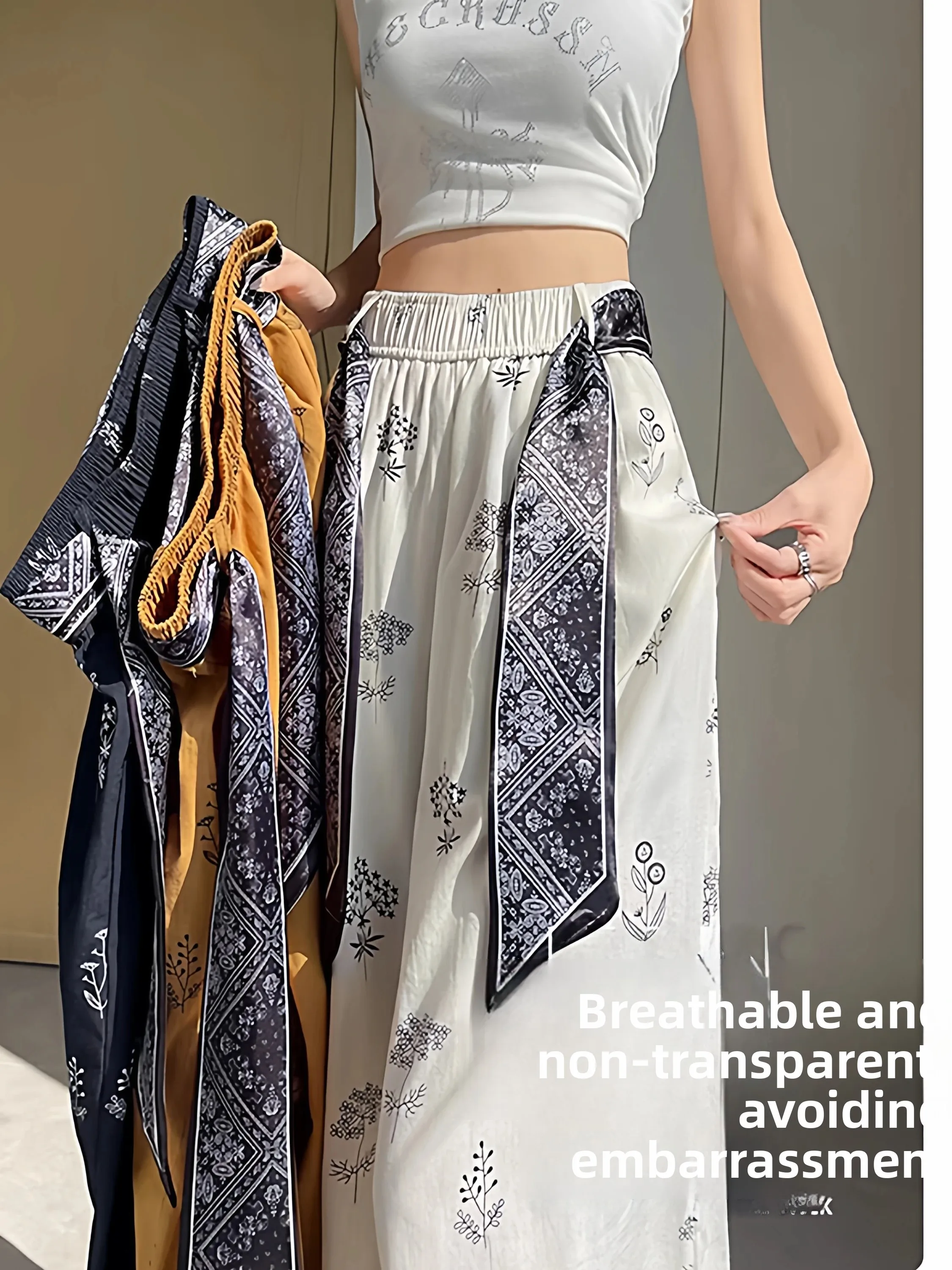 Summer Thin High Waist Ice Silk Cotton Linen Wide Leg Pants Women's Printed Belted Small Size Nine Points Casual Trousers
Summer Thin High Waist Ice Silk Cotton Linen Wide Leg Pants Women's Printed Belted Small Size Nine Points Casual Trousers