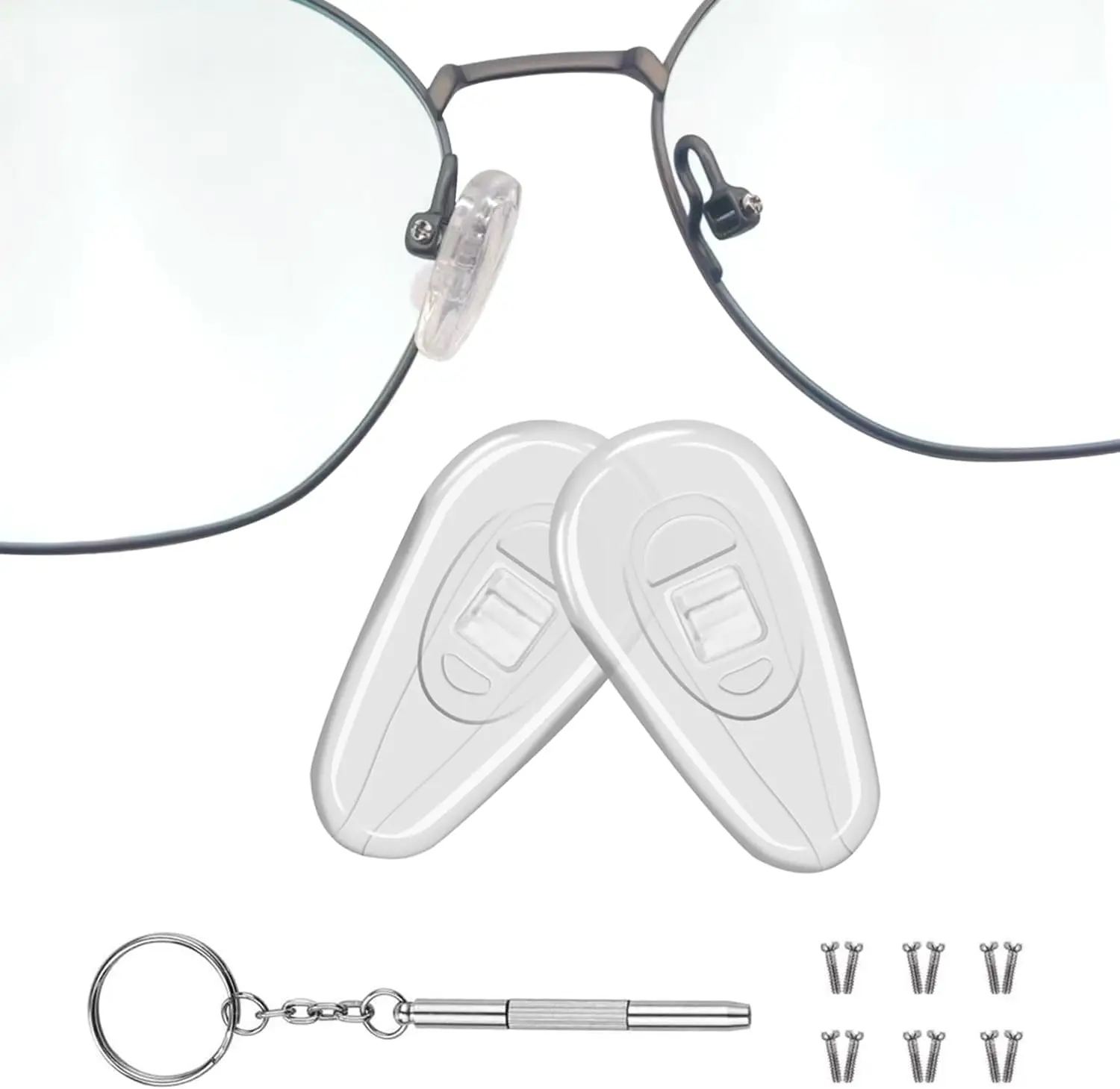 6 Pairs Soft Silicone Air Chamber Eyeglass Nose Pads with Screws & Micro Screwdriver, Upgrade Non-Slip Fit
6 Pairs Soft Silicone Air Chamber Eyeglass Nose Pads with Screws & Micro Screwdriver, Upgrade Non-Slip Fit