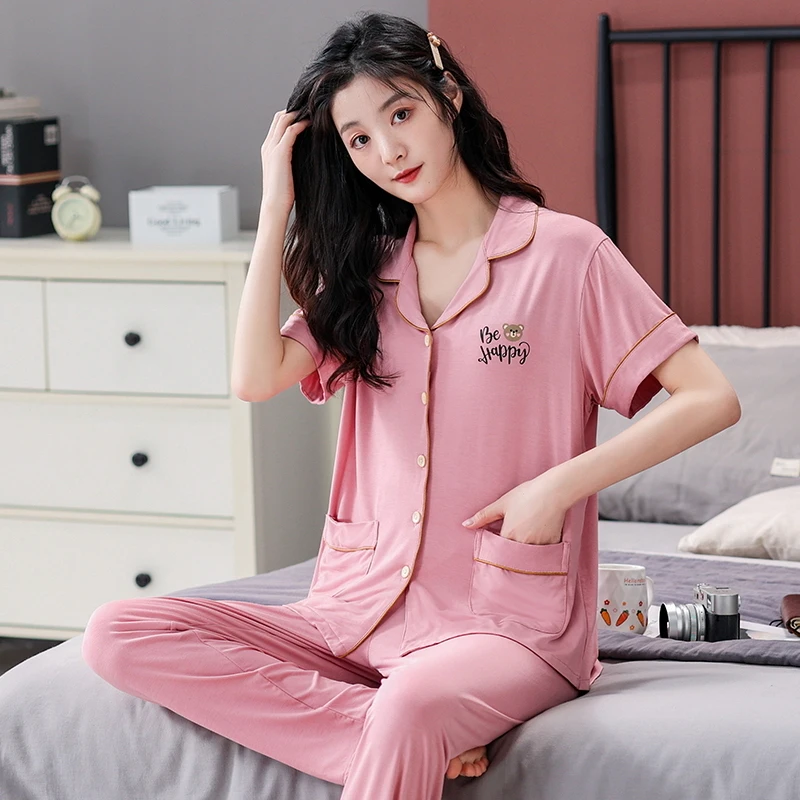 Modal Pajamas Women Casual Home Clothes Set 2 Piece Outfits Fashion Short Sleeve Tops T Shirt + Long Pants Set Summer Sleepwear
Modal Pajamas Women Casual Home Clothes Set 2 Piece Outfits Fashion Short Sleeve Tops T Shirt + Long Pants Set Summer Sleepwear