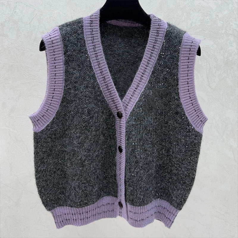High quality Women's knitwear sweater vest single breasted V-neck collage logo Retro trend woman clothing 25120637
High quality Women's knitwear sweater vest single breasted V-neck collage logo Retro trend woman clothing 25120637