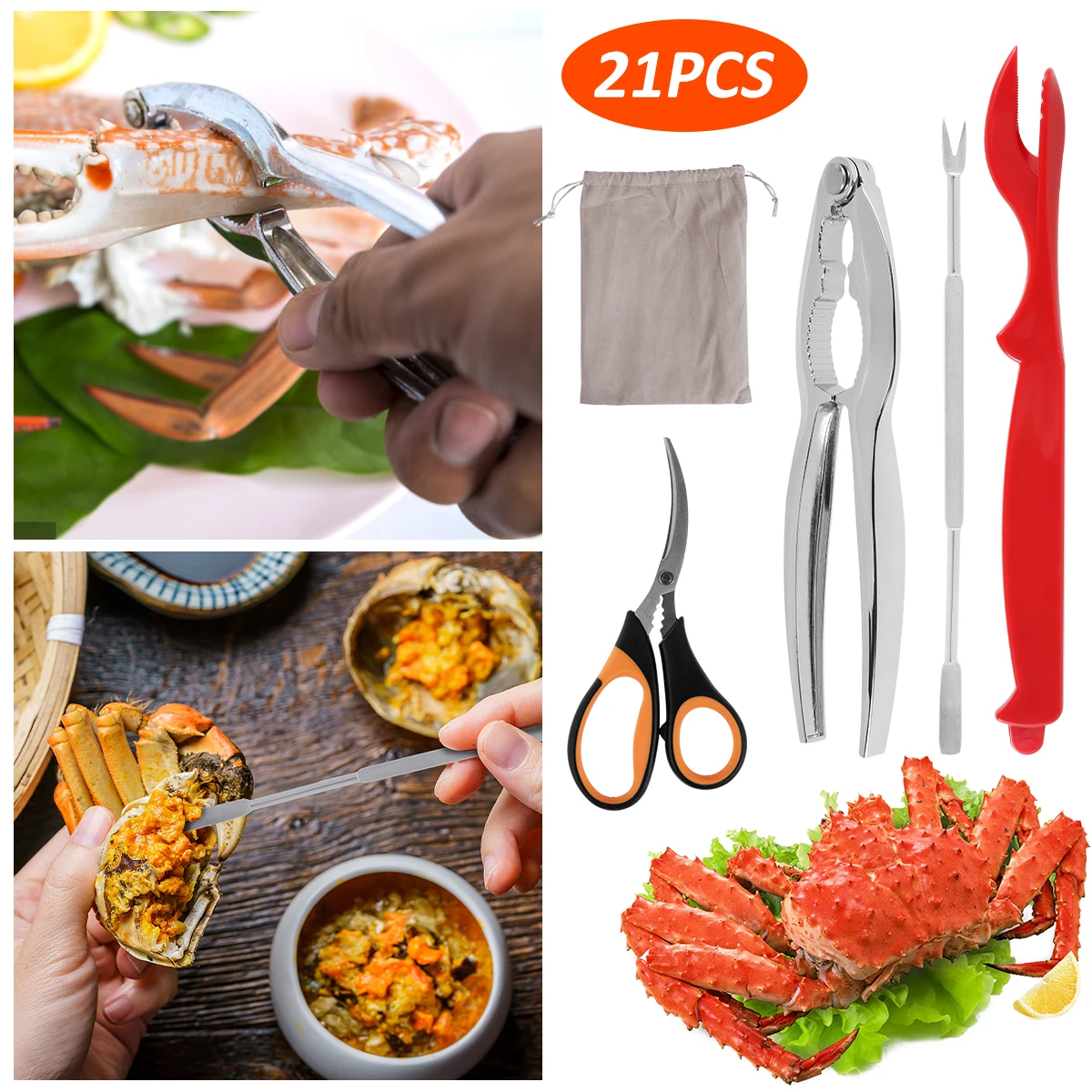 20Pcs Seafood Tools Set Stainless Steel Seafood Tools with 6 Crab Crackers 6 Seafood Needles 6 Crab Leg Forks 2 Seafood Scissors
20Pcs Seafood Tools Set Stainless Steel Seafood Tools with 6 Crab Crackers 6 Seafood Needles 6 Crab Leg Forks 2 Seafood Scissors