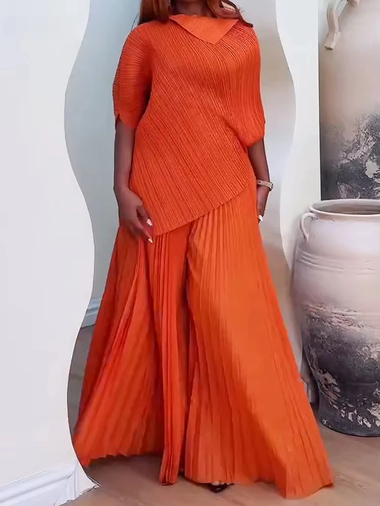 ANLAN Pleated Pant Sets Women Irregular Short Sleeve Lapel T Shirts + Wide Leg Trousers Loose Niche Design Set 2025 New 2AN3359
ANLAN Pleated Pant Sets Women Irregular Short Sleeve Lapel T Shirts + Wide Leg Trousers Loose Niche Design Set 2025 New 2AN3359